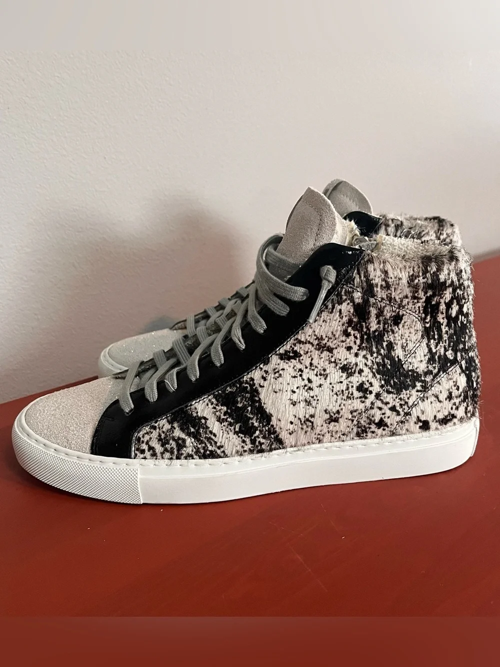 P448 Cow Softy Calf Hair High Top Sneakers Women's Size 41 Streetwear Western
